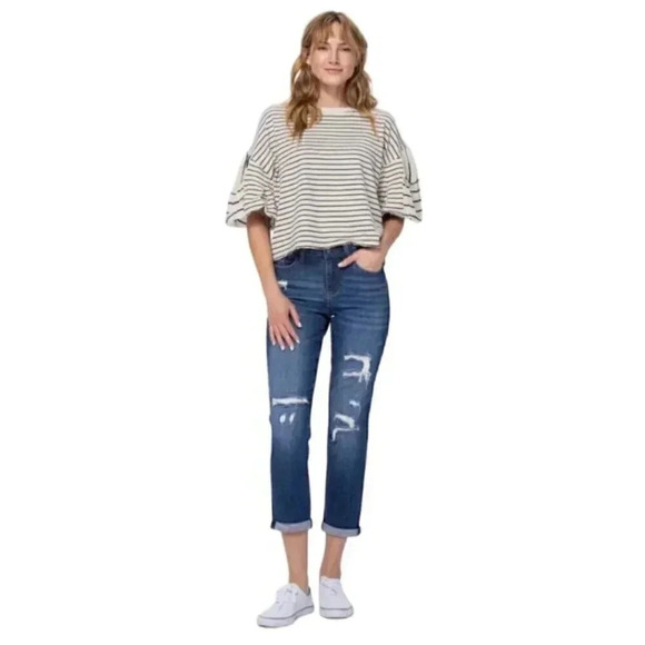 Judy Blue Boyfriend Fit Size 1|25 Distressed Jeans Denim Casual Festival Rodeo C - Picture 1 of 15